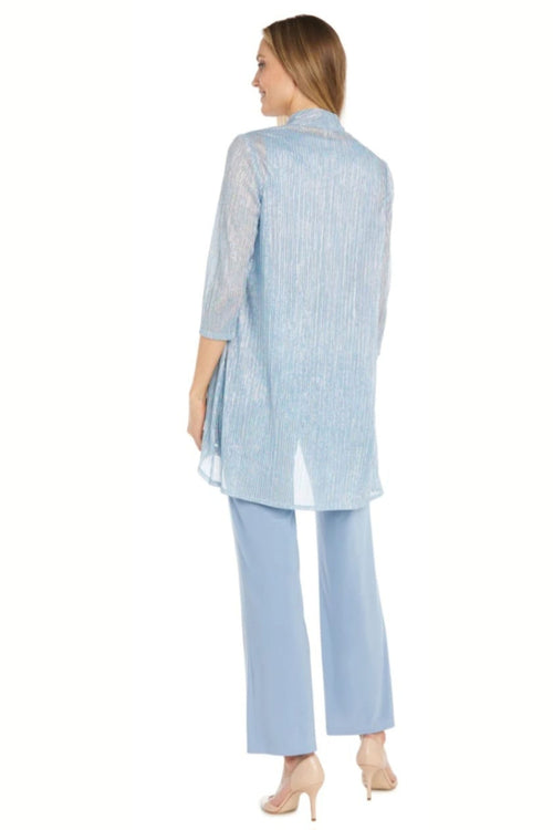 Metallic 3-Piece Evening Pant Suit with 3/4 Sleeve, Scoop Neck, and Beaded Detail by R&M Richards 1642