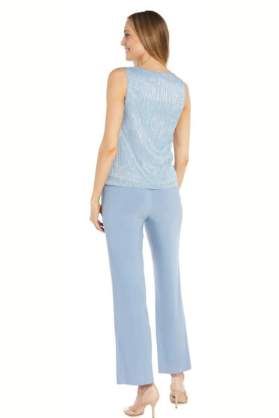Metallic 3-Piece Evening Pant Suit with 3/4 Sleeve, Scoop Neck, and Beaded Detail by R&M Richards 1642
