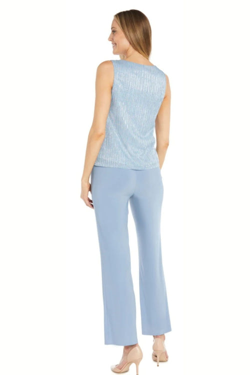 Metallic 3-Piece Evening Pant Suit with 3/4 Sleeve, Scoop Neck, and Beaded Detail by R&M Richards 1642