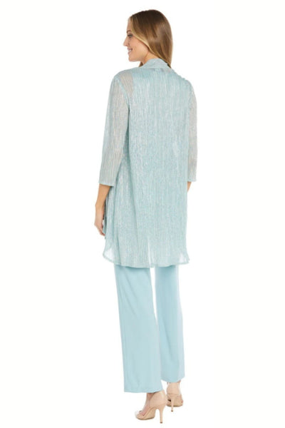 Metallic 3-Piece Evening Pant Suit with 3/4 Sleeve, Scoop Neck, and Beaded Detail by R&M Richards 1642