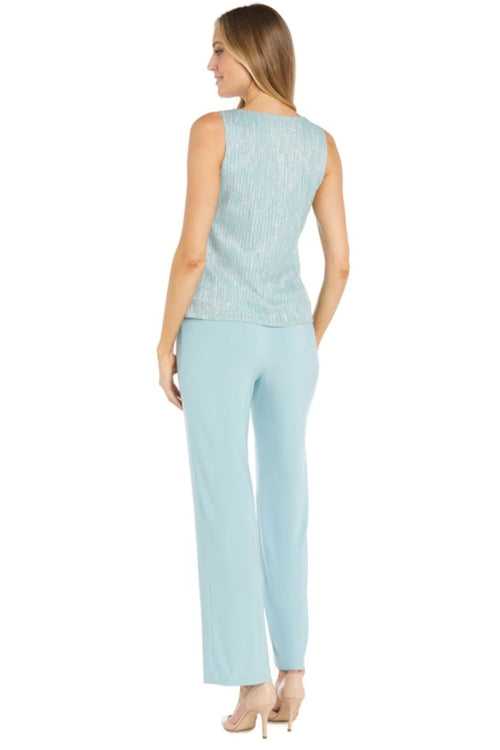 Metallic 3-Piece Evening Pant Suit with 3/4 Sleeve, Scoop Neck, and Beaded Detail by R&M Richards 1642