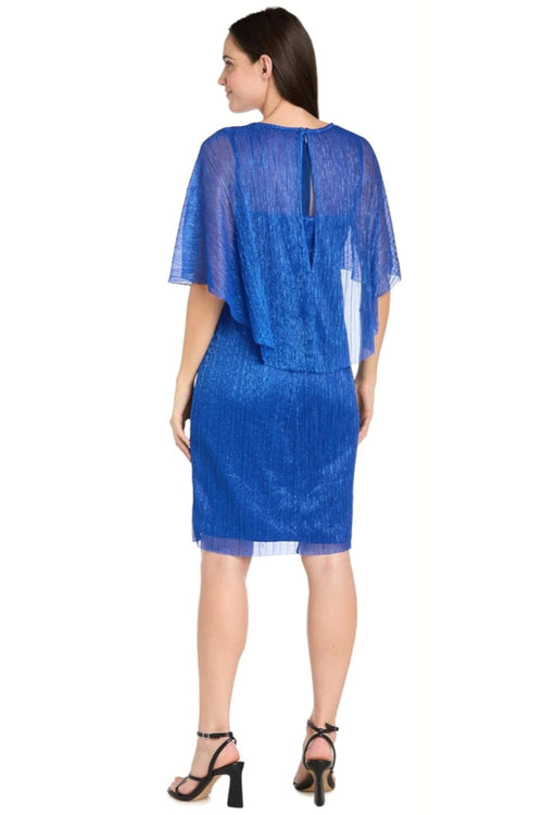 Royal Metallic Capelet Short Evening Dress with Rhinestone Detail and Ruffle Detail by R&M Richards 3195A