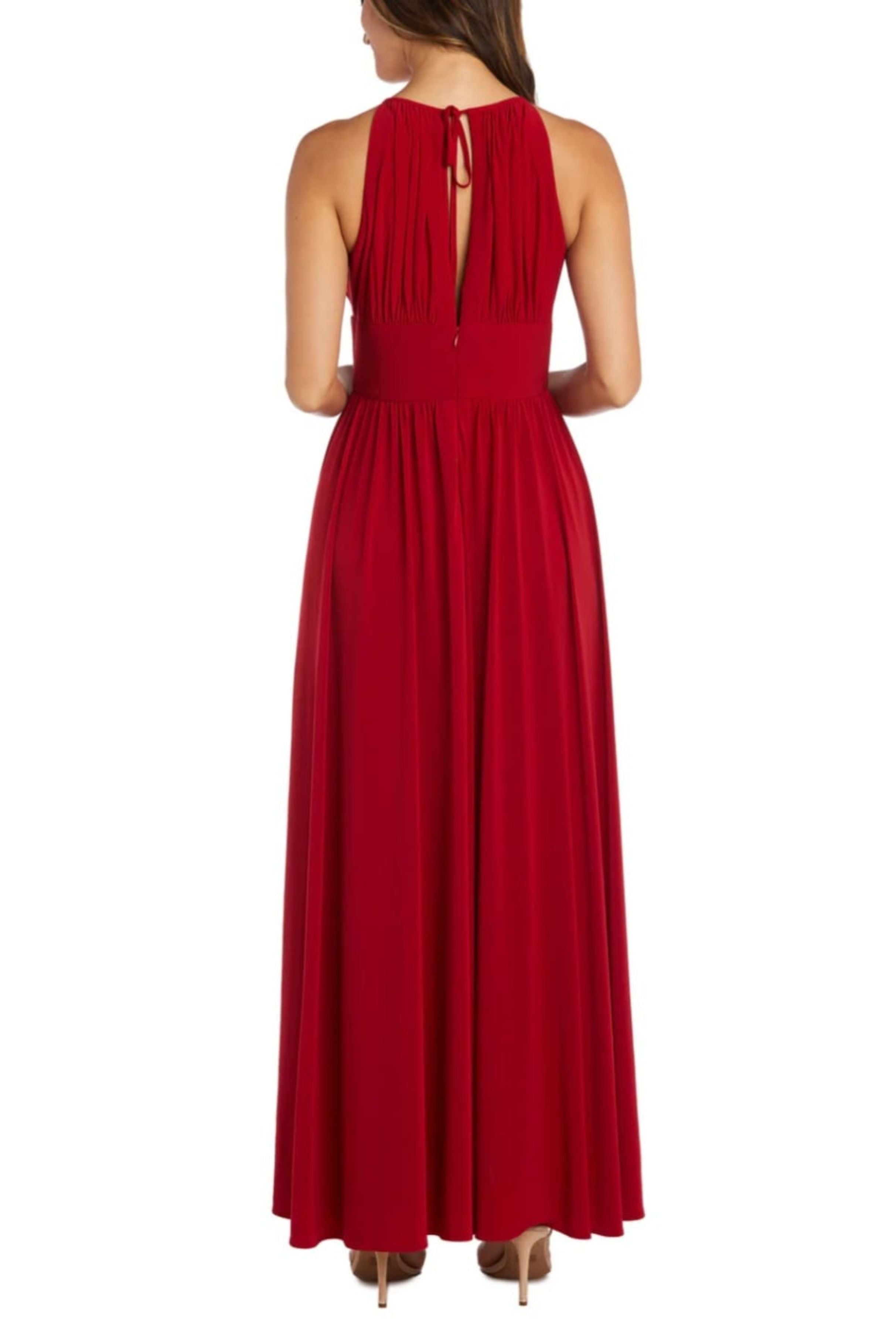 Red Empire Beaded Long Evening Gown with Slit Detail by R&M Richards 3578