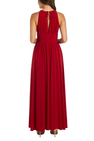 Red Empire Beaded Long Evening Gown with Slit Detail by R&M Richards 3578