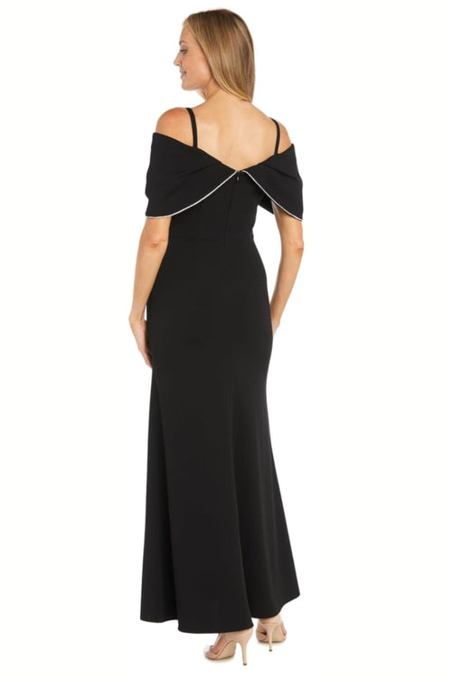 Black Cold Shoulder Strap Evening Gown with Rhinestone Detail by R&M Richards 6633