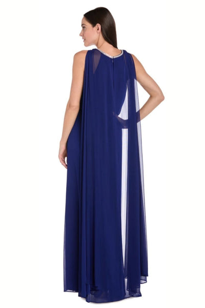 Electric Blue Rhinestone Capelet Long Evening Dress with High Neck by R&M Richards 6635