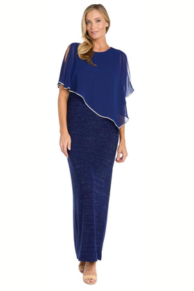 Royal Sheer Cape Long Evening Dress with Sleeveless, Rhinestone Detail, and Sparkle Detail by R&M Richards 7076