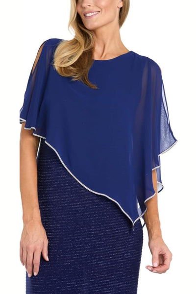 Royal Sheer Cape Long Evening Dress with Sleeveless, Rhinestone Detail, and Sparkle Detail by R&M Richards 7076