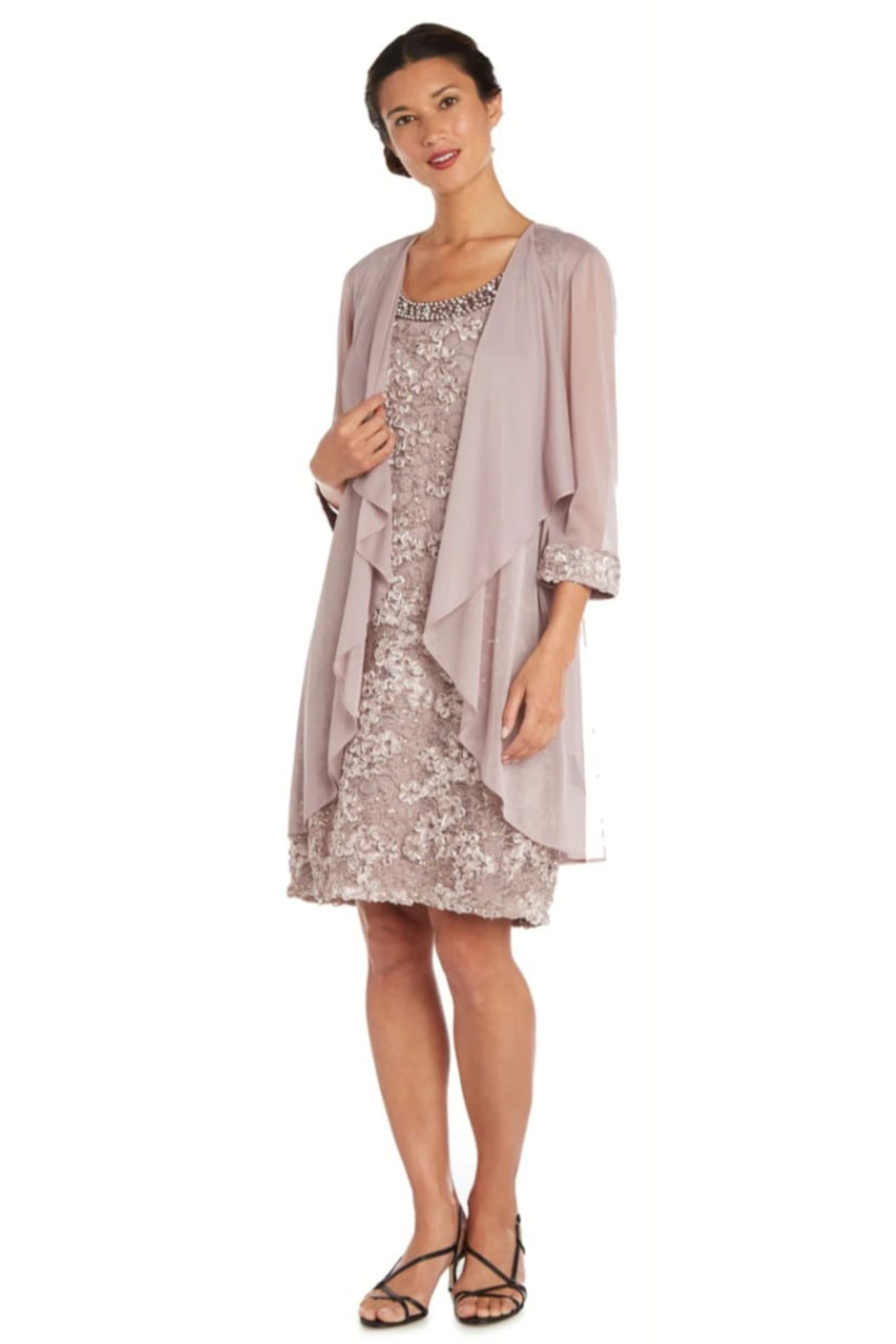 3/4 Sleeve 2-Pc Evening Jacket Dress with Scoop Neck, Sequin Detail, and Beaded Detail by R&M Richards 7078