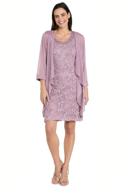 3/4 Sleeve 2-Pc Evening Jacket Dress with Scoop Neck, Sequin Detail, and Beaded Detail by R&M Richards 7078