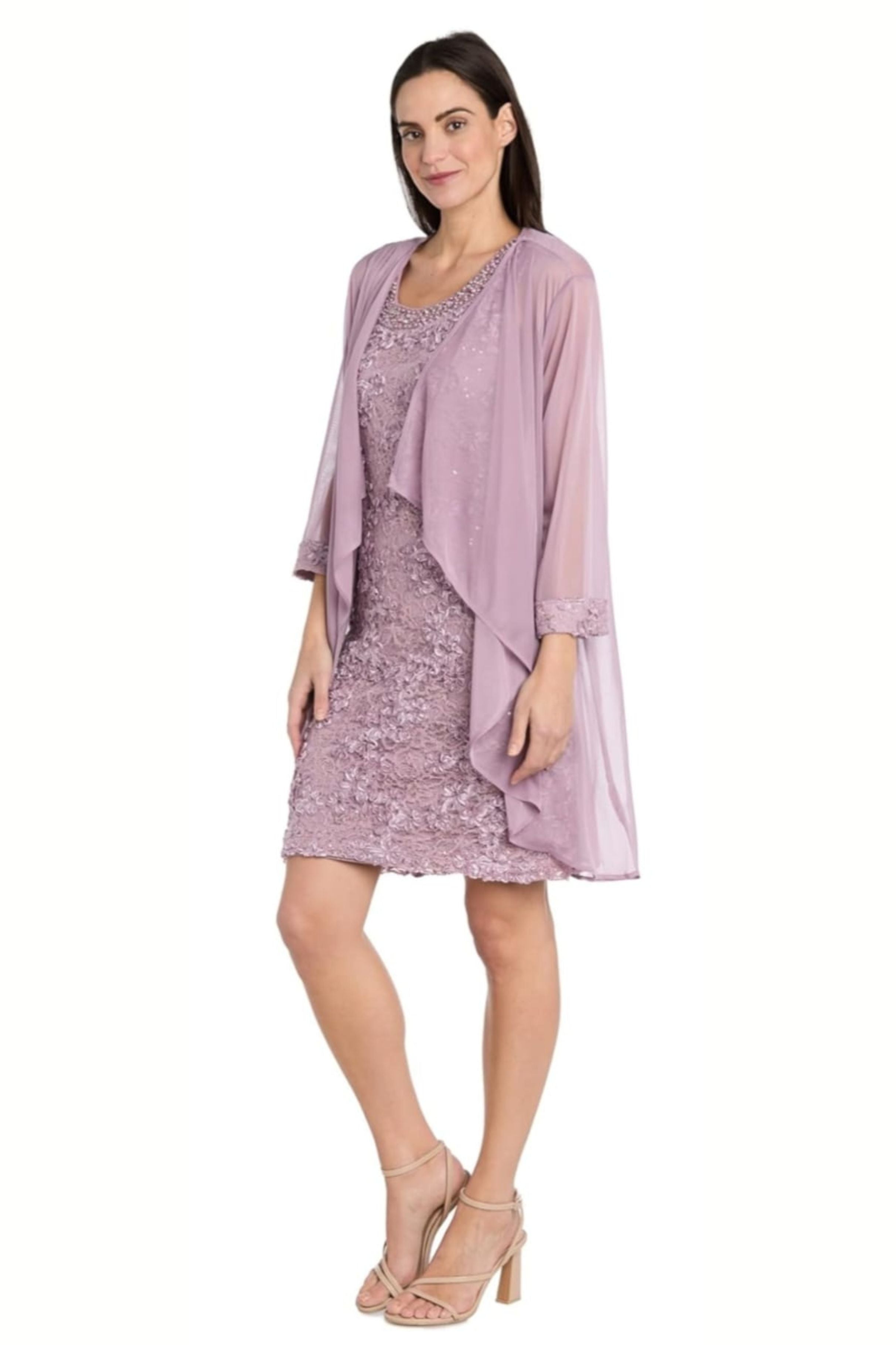 3/4 Sleeve 2-Pc Evening Jacket Dress with Scoop Neck, Sequin Detail, and Beaded Detail by R&M Richards 7078