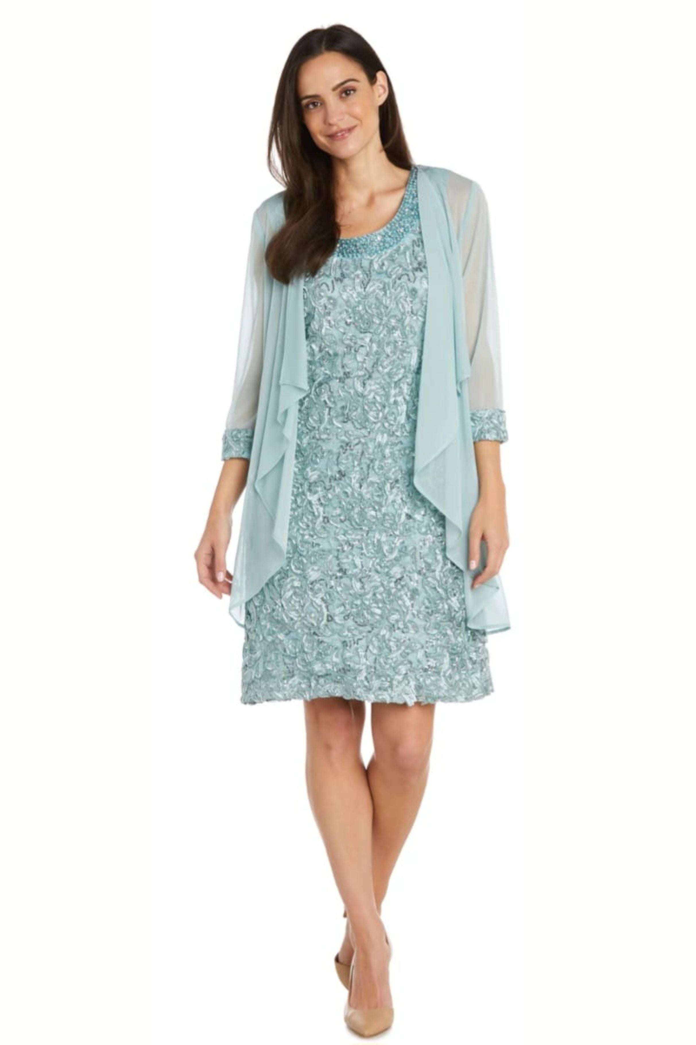 3/4 Sleeve 2-Pc Evening Jacket Dress with Scoop Neck, Sequin Detail, and Beaded Detail by R&M Richards 7078