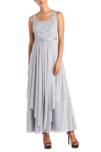 Mother of the Bride Long Formal Dress with 3/4 Sleeve, Jacket Dress, and Lace Detail by R&M Richards 7300