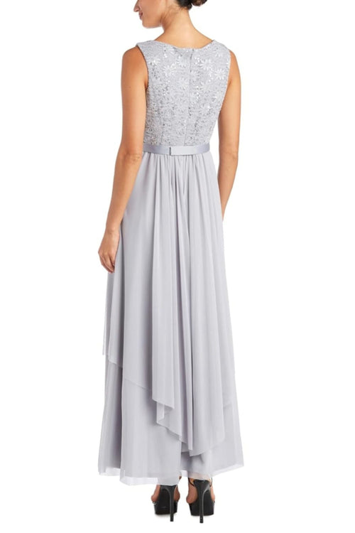 Mother of the Bride Long Formal Dress with 3/4 Sleeve, Jacket Dress, and Lace Detail by R&M Richards 7300