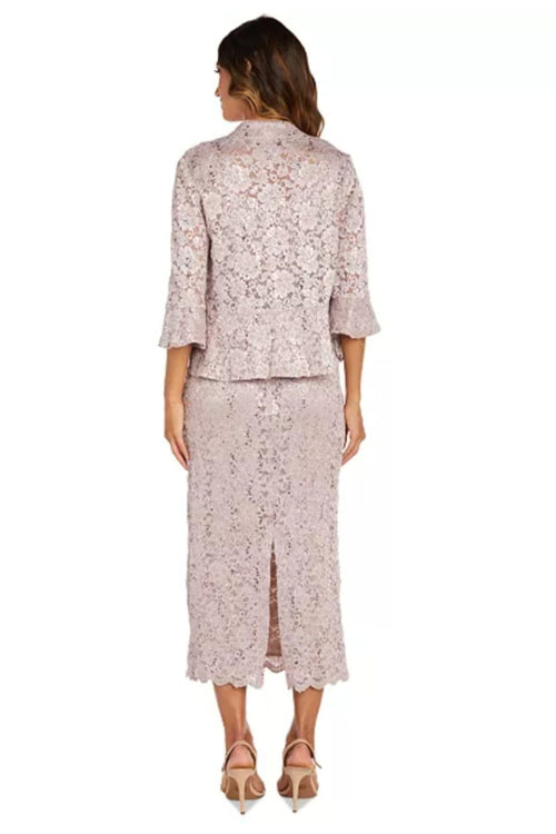 Blush Sequin Lace Two-Piece Jacket Dress with 3/4 Sleeve and Coordinating Jacket by R&M Richards 9896