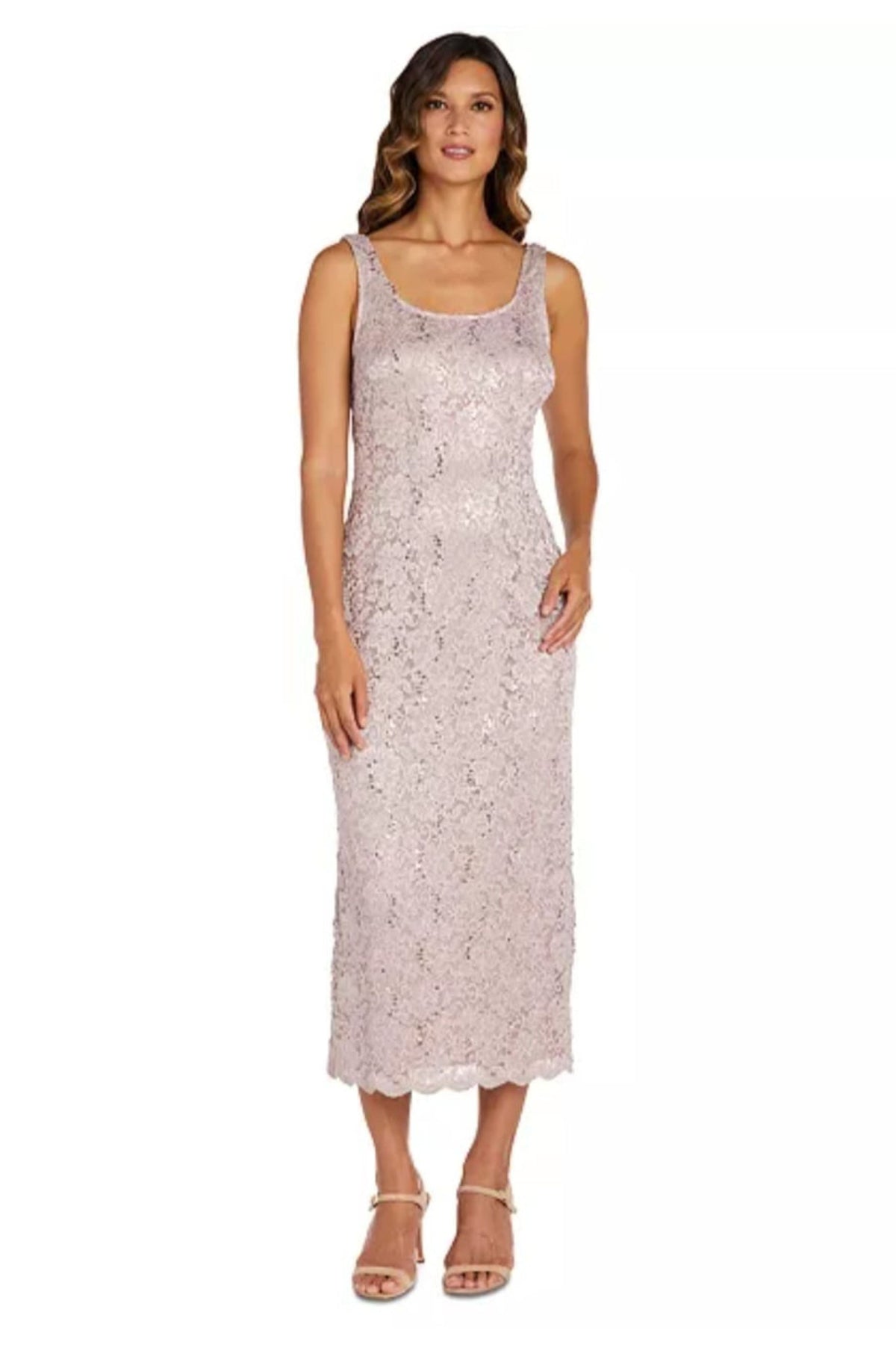 Blush Sequin Lace Two-Piece Jacket Dress with 3/4 Sleeve and Coordinating Jacket by R&M Richards 9896