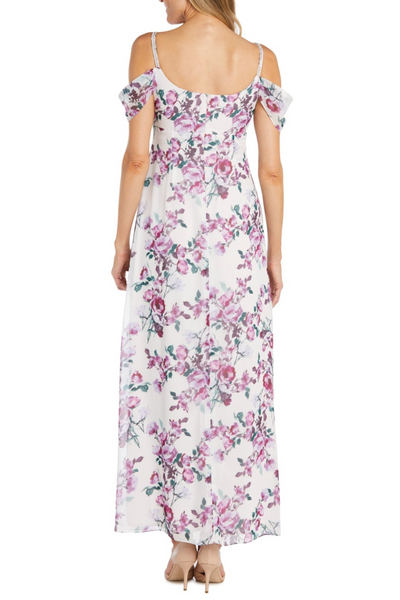 Ivory Lilac Floral Cold Shoulder Special Occasion Dress with Chiffon by R&M Richards 1240
