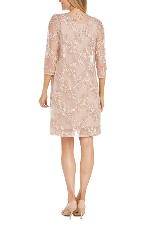 Blush 2-Pc Soutache Embroidered Jacket Dress with 3/4 Sleeve, V-Neck, and Floral Detail by R&M Richards 1876