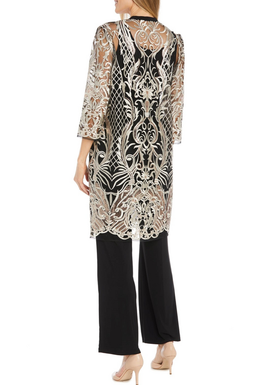3 Piece Evening Pant Set with Embroidered Detail and Lace Detail by R&M Richards 2779