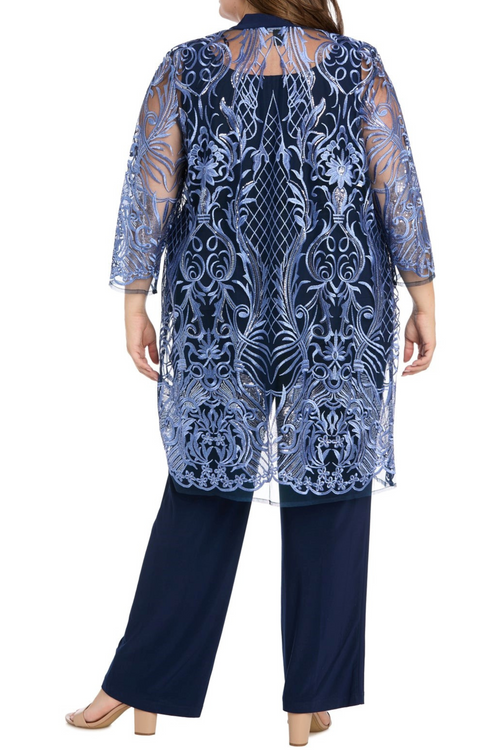 3 Piece Evening Pant Set with Embroidered Detail and Lace Detail by R&M Richards 2779