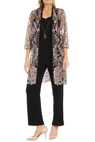3 Piece Evening Pant Set with Embroidered Detail and Lace Detail by R&M Richards 2779