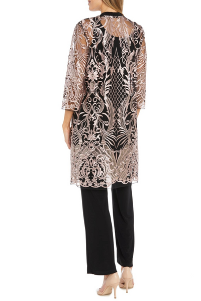 3 Piece Evening Pant Set with Embroidered Detail and Lace Detail by R&M Richards 2779