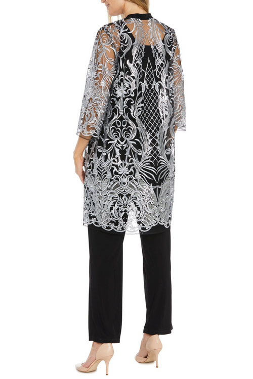 3 Piece Evening Pant Set with Embroidered Detail and Lace Detail by R&M Richards 2779