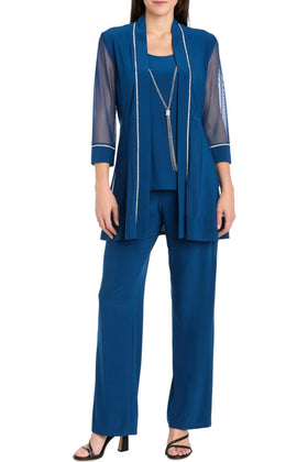 R&M Richards 3024 Peacock Color Embellished 3/4 Sleeves Two-Piece Pant Suit