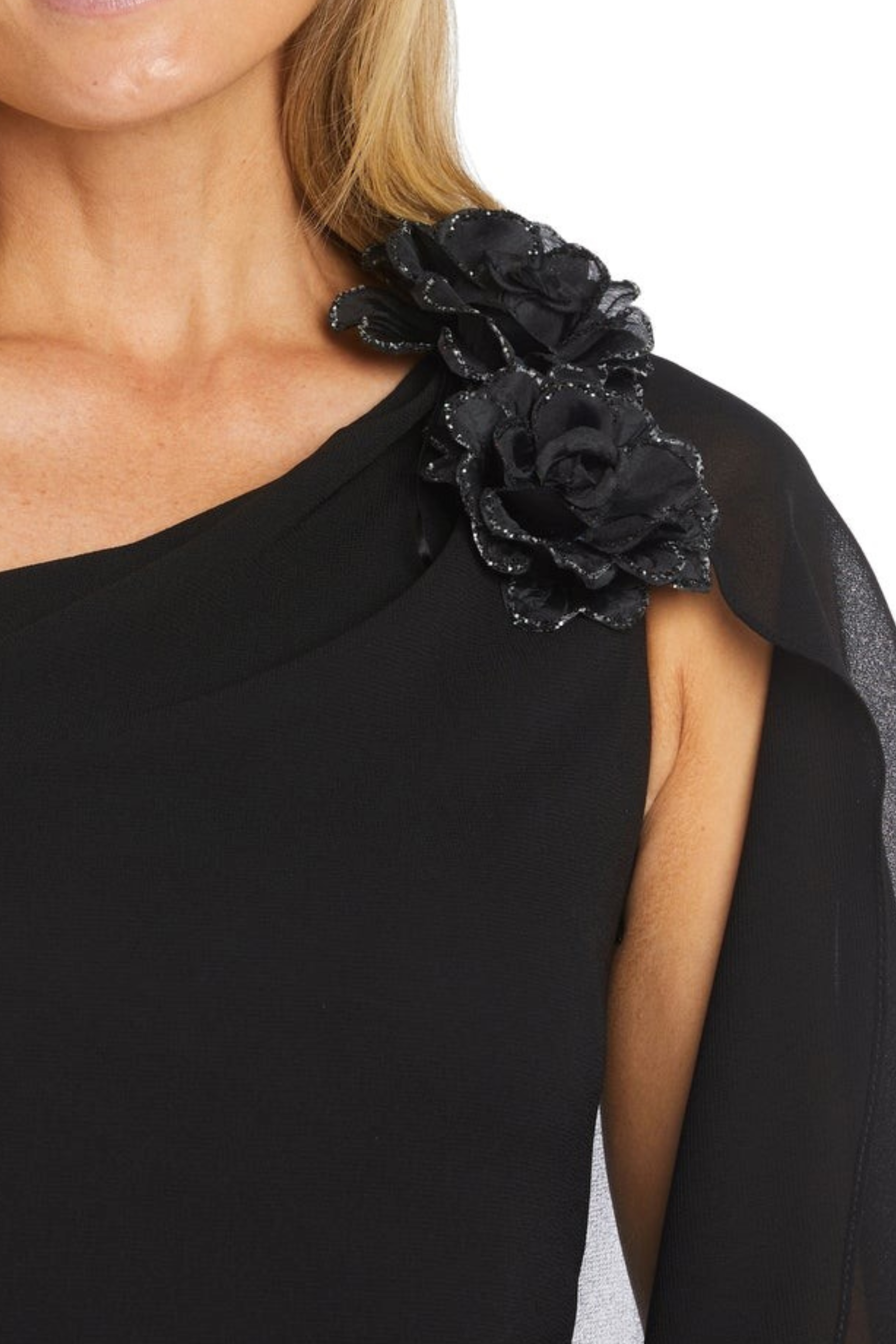 One Shoulder Short Evening Dress with Cape Detail by R&M Richards 3034