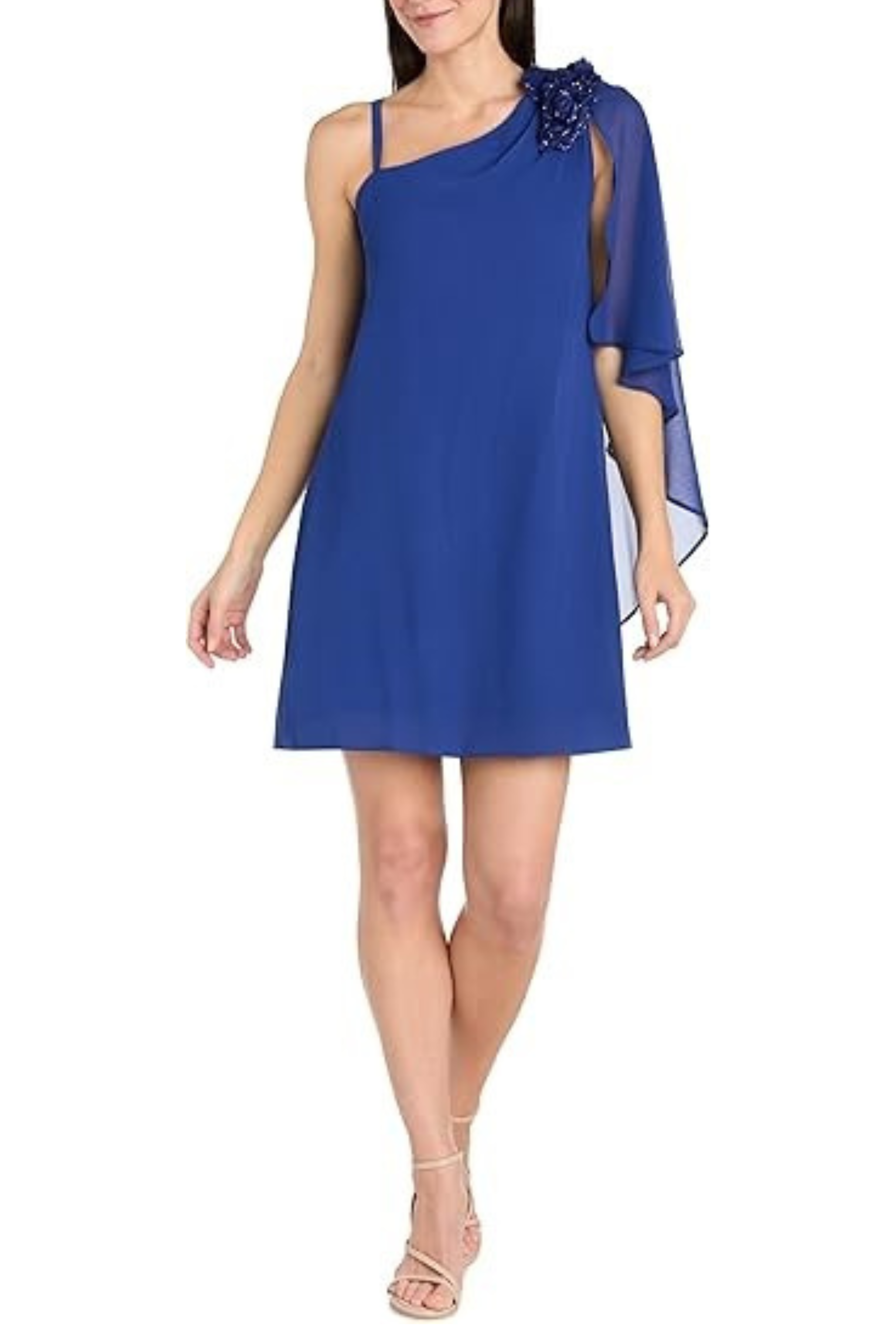 One Shoulder Short Evening Dress with Cape Detail by R&M Richards 3034