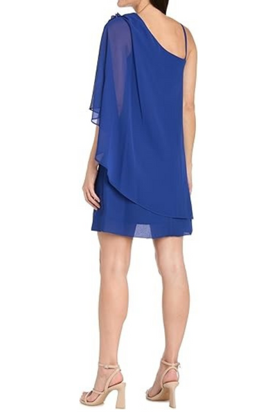 One Shoulder Short Evening Dress with Cape Detail by R&M Richards 3034