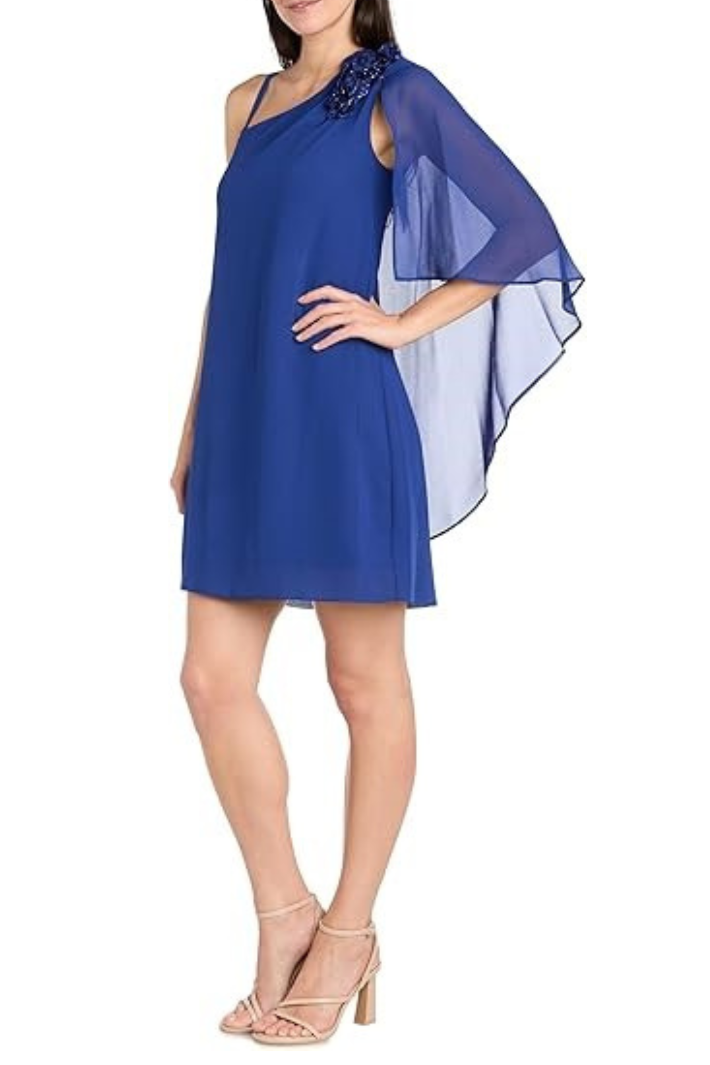 One Shoulder Short Evening Dress with Cape Detail by R&M Richards 3034