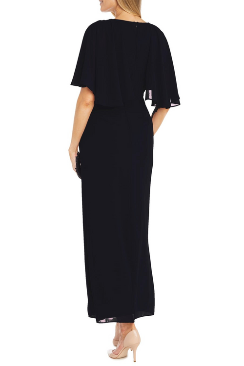 Long Chiffon Capelet Evening Dress with Rhinestone Detail by R&M Richards 3144