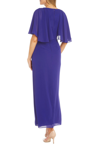 Long Chiffon Capelet Evening Dress with Rhinestone Detail by R&M Richards 3144