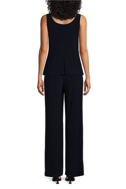 Navy Soutache Embroidered 3-Pc Pants Set with 3/4 Sleeve, Scoop Neck, and Floral Detail by R&M Richards 3146L