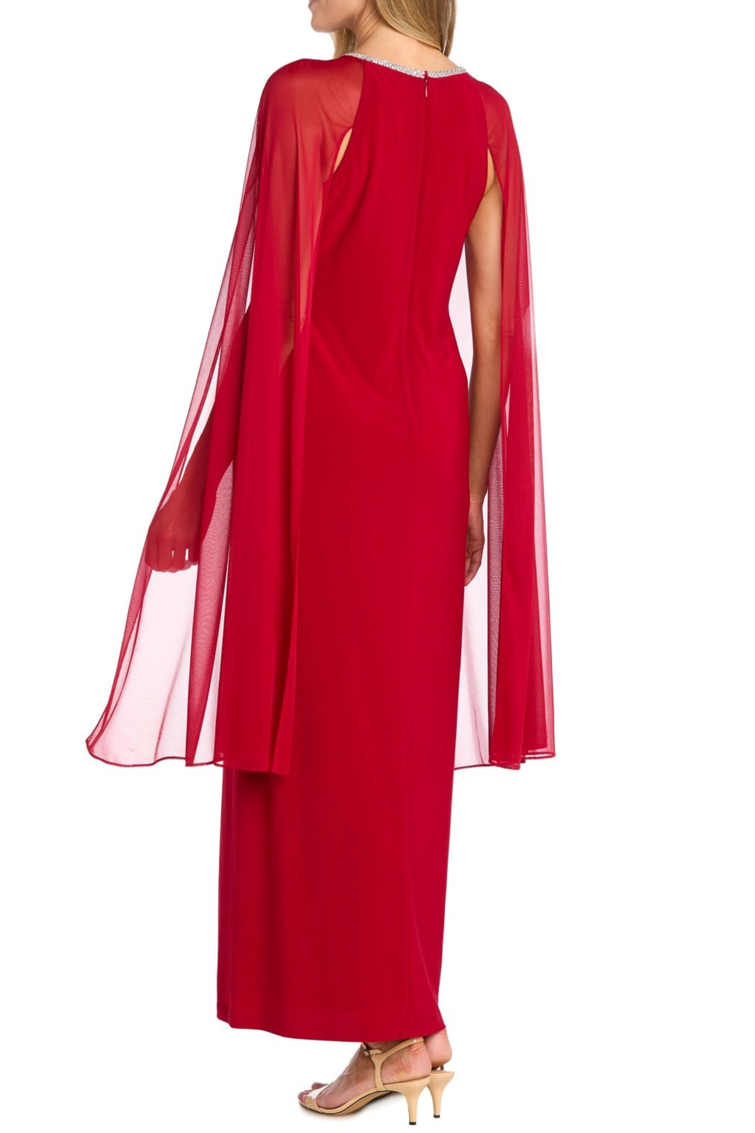 Rhinestone Neck Long Evening Dress with Cape Sleeves and Cape Detail by R&M Richards 3287