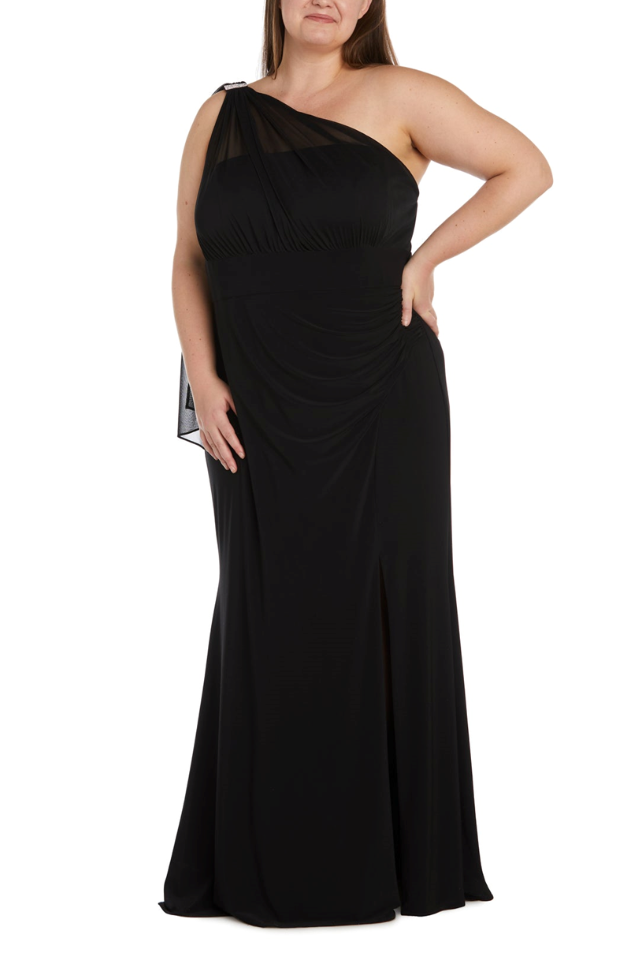 Black One Shoulder Dress Plus Size with Cape by R&M Richards 6191W Black / 22W