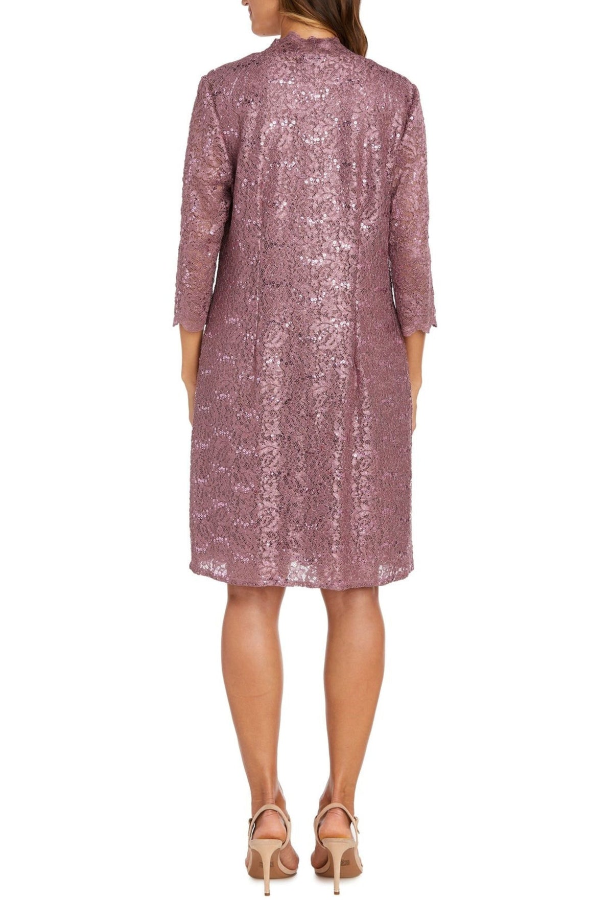 Dark Rose Beaded Neck Formal 2-Pc Jacket Dress with Sleeveless and Scoop Neck by R&M Richards 9101