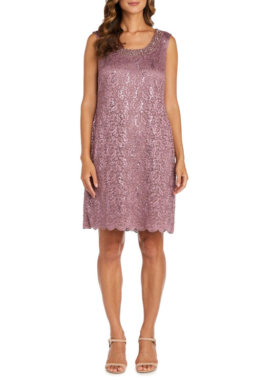 Dark Rose Beaded Neck Formal 2-Pc Jacket Dress with Sleeveless and Scoop Neck by R&M Richards 9101
