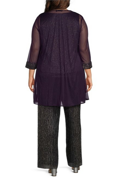 Plum 3-Piece Metallic Evening Pants Suit with Sleeveless, Scoop Neck, and Jacket Dress by R&M Richards 9722