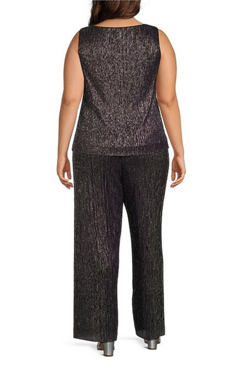 Plum 3-Piece Metallic Evening Pants Suit with Sleeveless, Scoop Neck, and Jacket Dress by R&M Richards 9722