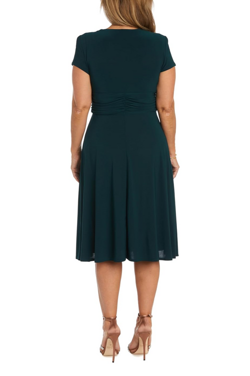 Hunter Short Sleeve Ruched Waist A-Line Dress with Rhinestone Detail and Jersey by R&M Richards 1149