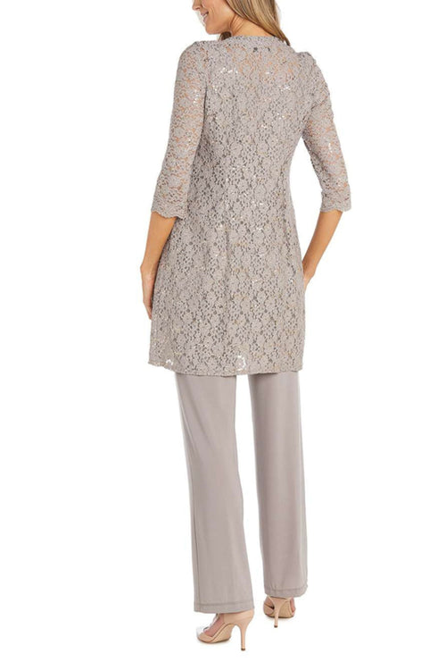 Taupe Embellished Dressy 3 Piece Pants Set with 3/4 Sleeve, Sequin Detail, and Beaded Detail by R&M Richards 1351
