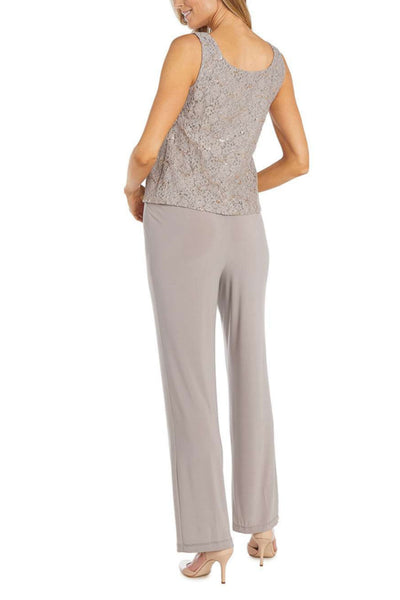 Taupe Embellished Dressy 3 Piece Pants Set with 3/4 Sleeve, Sequin Detail, and Beaded Detail by R&M Richards 1351