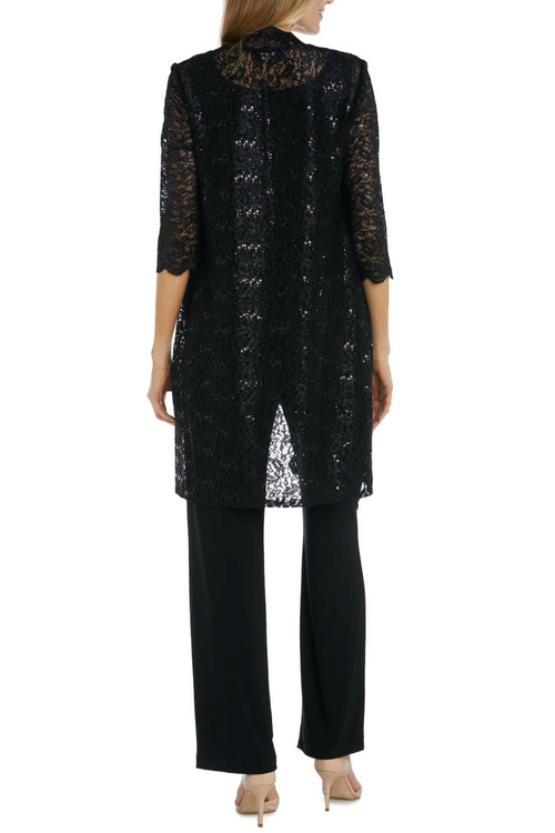 Lace 3/4 Sleeve 3-Piece Pants Set with Scoop Neck, Sequin Detail, and Straight Leg Pant by R&M Richards 1993