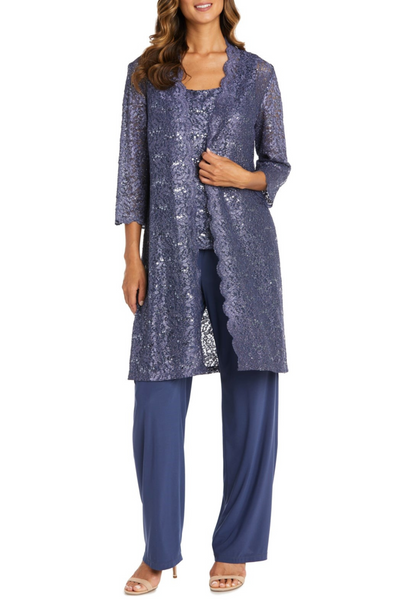 Lace 3/4 Sleeve 3-Piece Pants Set with Scoop Neck, Sequin Detail, and Straight Leg Pant by R&M Richards 1993