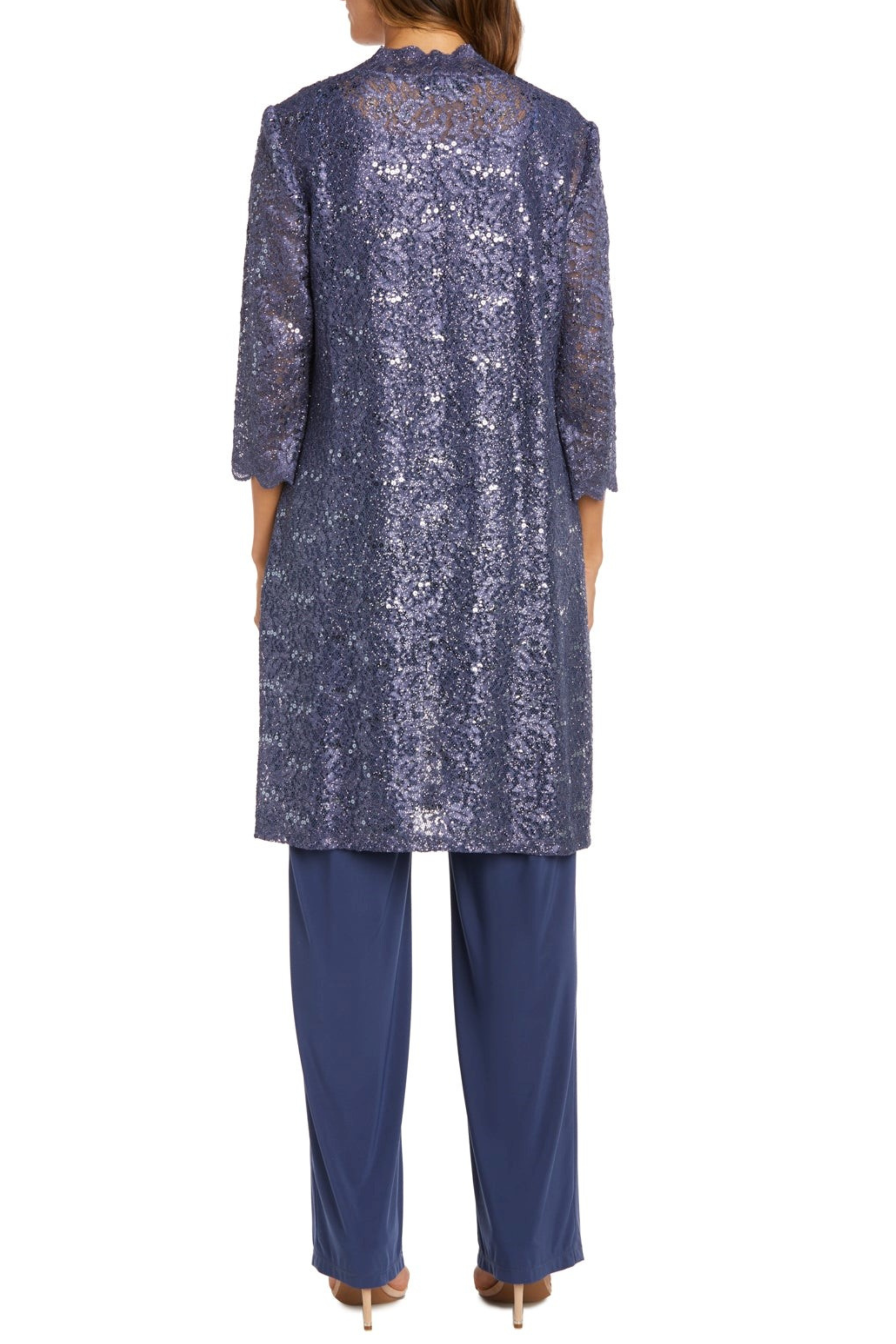 Lace 3/4 Sleeve 3-Piece Pants Set with Scoop Neck, Sequin Detail, and Straight Leg Pant by R&M Richards 1993