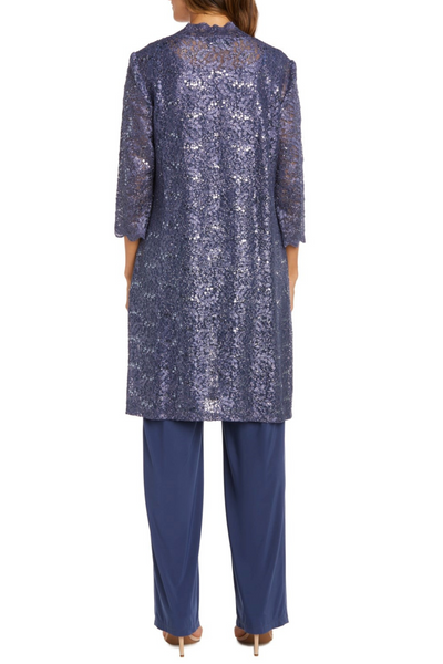 Lace 3/4 Sleeve 3-Piece Pants Set with Scoop Neck, Sequin Detail, and Straight Leg Pant by R&M Richards 1993