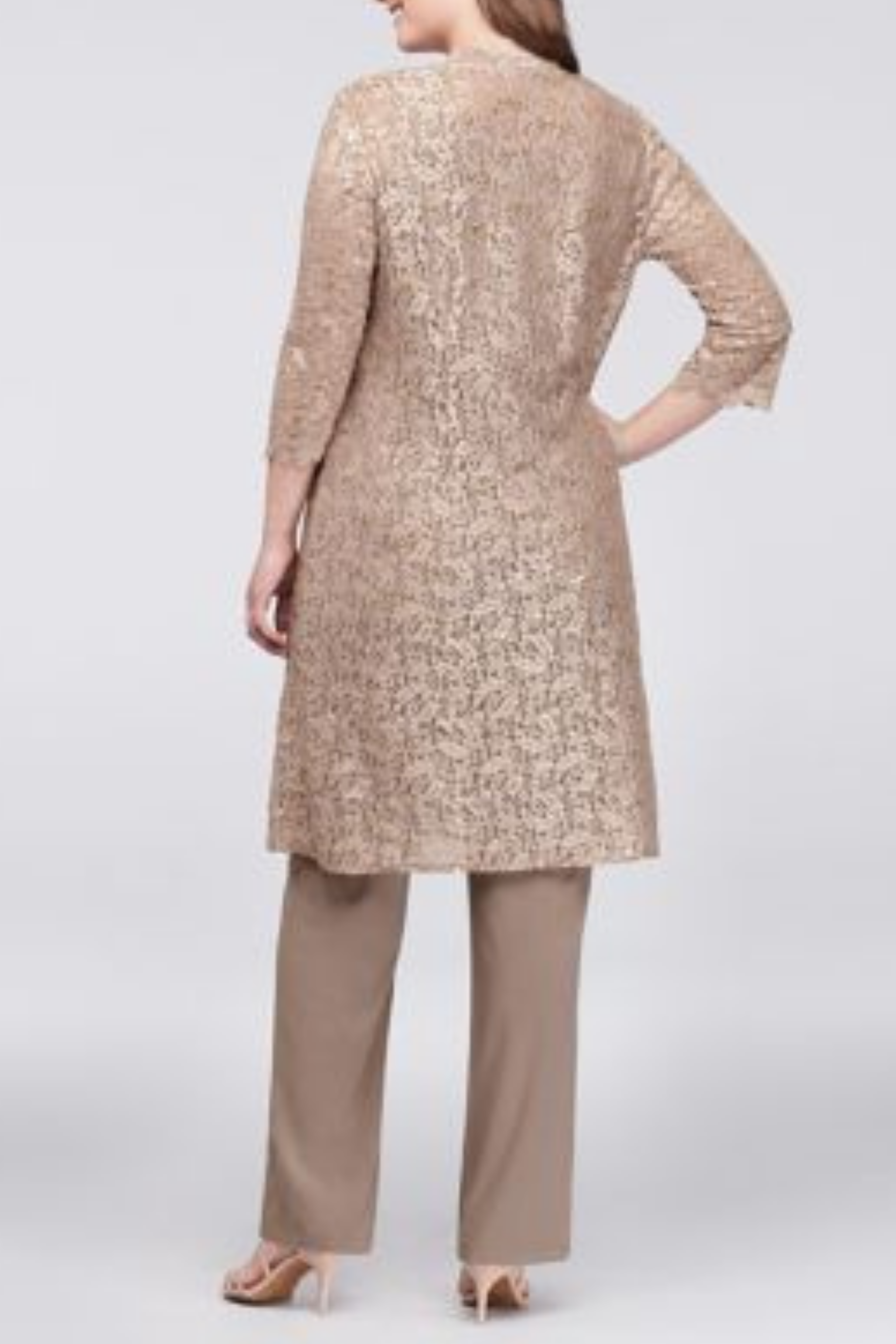 Lace 3/4 Sleeve 3-Piece Pants Set with Scoop Neck, Sequin Detail, and Straight Leg Pant by R&M Richards 1993