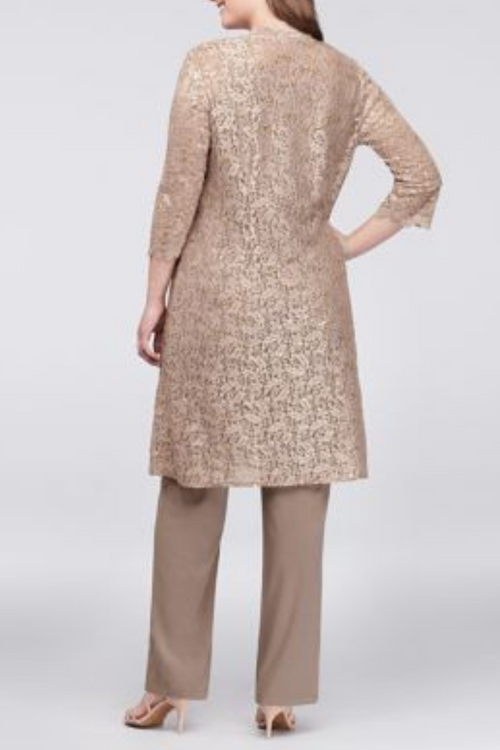 Lace 3/4 Sleeve 3-Piece Pants Set with Scoop Neck, Sequin Detail, and Straight Leg Pant by R&M Richards 1993